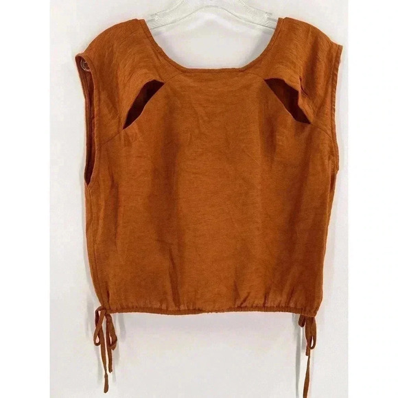 THE ODELLS ANTHROPOLOGIE DISTRESSED BACK CUT OUT BROWN SLEEVELESS TOP SMALL - Picture 7 of 10
